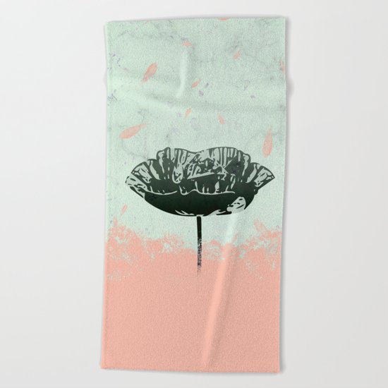 Beautiful Poppy Flower on Marble Design Beach Towel