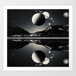 Retro Space 02 symmetry, collection, black and white, bw, set Art Print