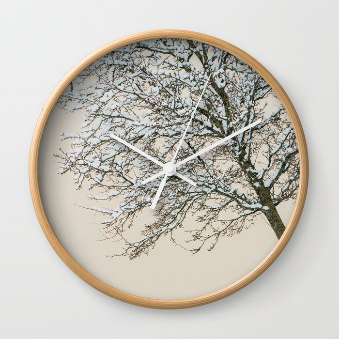 Snow white tree in winter | Utrecht city traveling | minimalism and graphic fine art photography Wall Clock