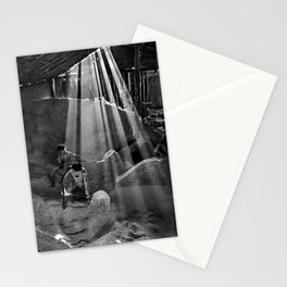 The dreams of tomorrow; Chattogram, Bangladesh rays of sunlight with men digging black and white photograph - photography - photographs Stationery Card