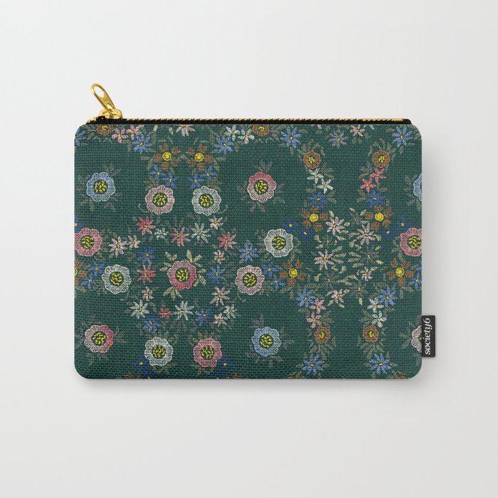 Modern embroidered flowers emerald Carry-All Pouch