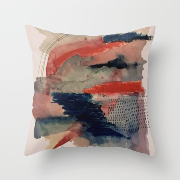 Independent: a red and blue abstract watercolor Throw Pillow