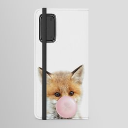 Baby Fox Blowing Bubble Gum, Pink Nursery, Baby Animals Art Print by Synplus Android Wallet Case