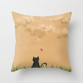 Cat and Butterfly Throw Pillow