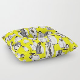Bright yellow joyful penguins family Floor Pillow