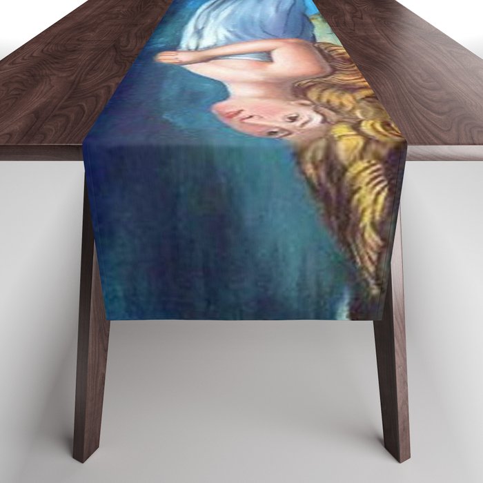 Angel of Love and Magic romantic lovers portrait painting by William Blake Table Runner