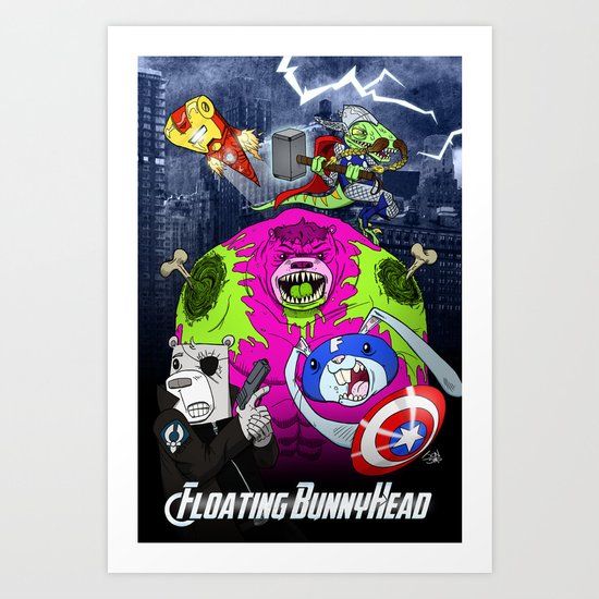 Floating BunnyHead + Avengers Art Print