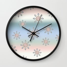 Christmas Winter Soft Pastel Snowflake Pattern Wall Clock