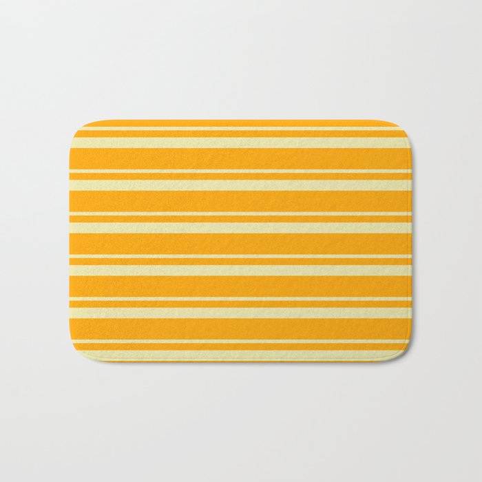 Pale Goldenrod and Orange Colored Lines/Stripes Pattern Bath Mat