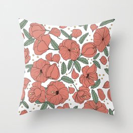 Pink Hibiscus + Mint Floral Pattern Throw Pillow