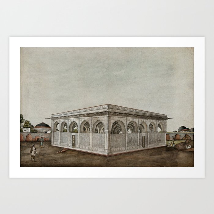 Men Sitting And Standing Outside A Mughal Mausoleum Gouache