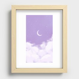 Crescent moon Night Purple Sky Kawaii Aesthetic  Recessed Framed Print