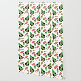 Watermelon and Gnomes Gardening Pattern Wallpaper