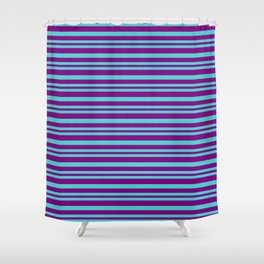 [ Thumbnail: Purple & Turquoise Colored Pattern of Stripes Shower Curtain ]