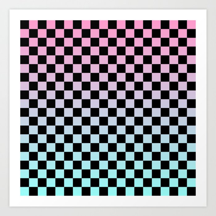 Pink and Blue Gradient Checkers Art Print