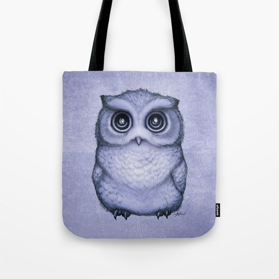 "The Little Owl" by Amber Marine ~ (Lavender Flower Version) Graphite & Ink Illustration, (c) 2016 Tote Bag