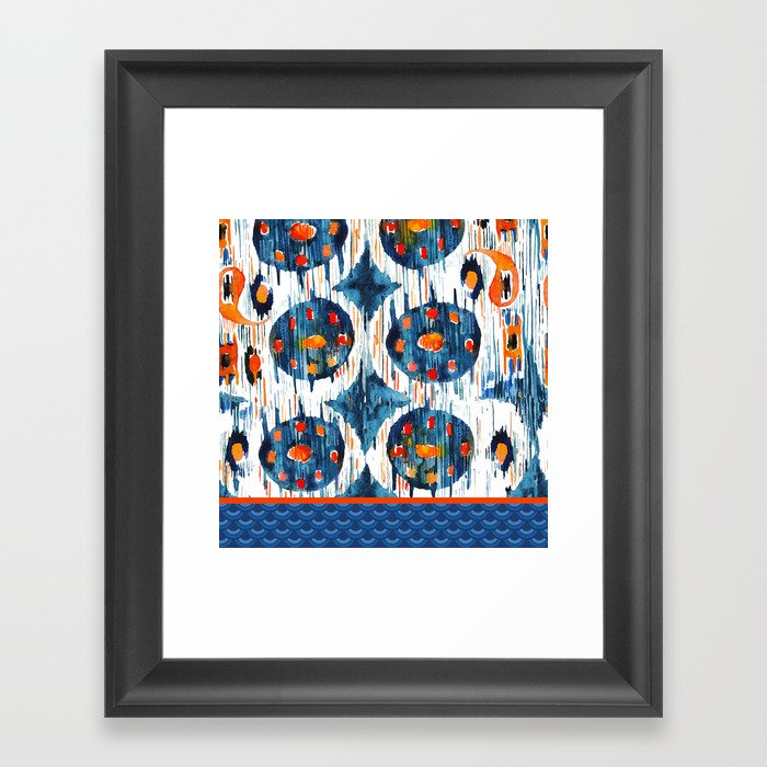 BLUE CIRCLES IKAT Framed Art Print