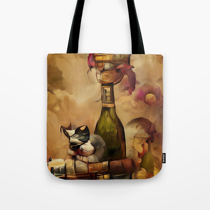 Cat With Wine Lives Tote Bag