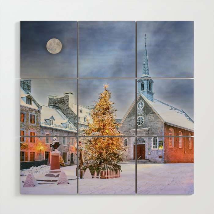 Old Quebec in the winter Wood Wall Art