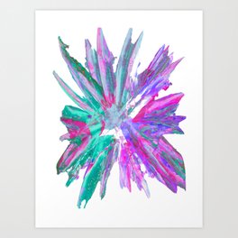 Magenta and Teal Starburst of Paint and Glitter Art Print