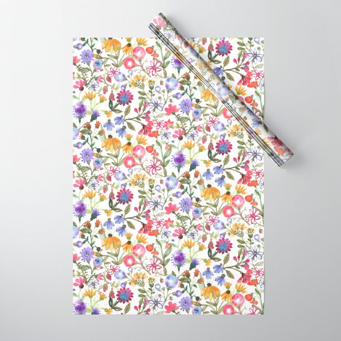 Colorful Watercolor Flowers Wrapping Paper