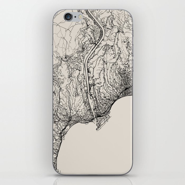 France, Nice City Map Drawing - Black and White iPhone Skin