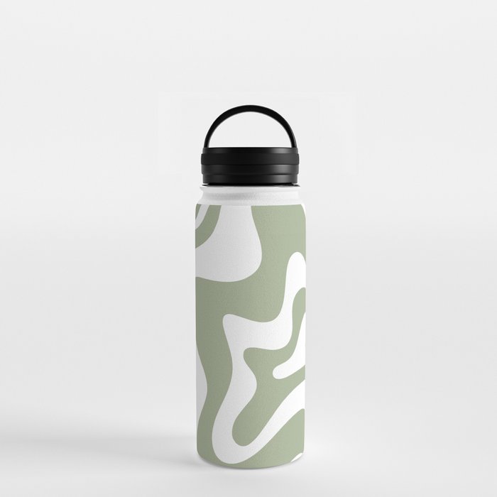Liquid Swirl Abstract Pattern in Sage Green and White Water Bottle
