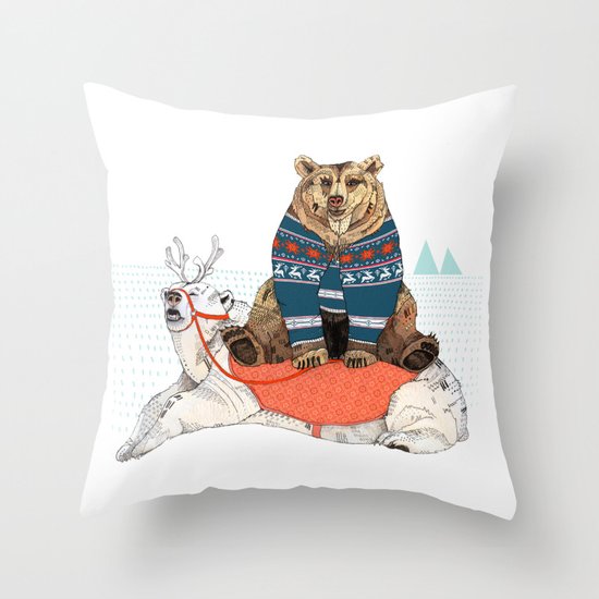 Bear Sleigh Throw Pillow