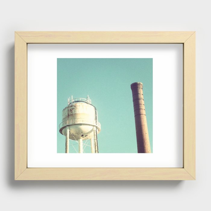 Aqua Water Tower + Smoke Stack Recessed Framed Print