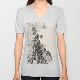 Brisbane, Australia - Authentic Map Illustration - Black & White V Neck T Shirt