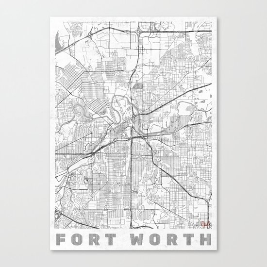 Fort Worth Map Line Canvas Print