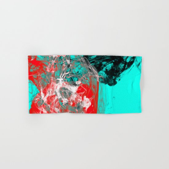 Marbled Collision - Abstract, red, blue, black and white mixed paint artwork Hand & Bath Towel