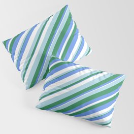 [ Thumbnail: Sea Green, Cornflower Blue, White & Light Blue Colored Striped/Lined Pattern Pillow Sham ]