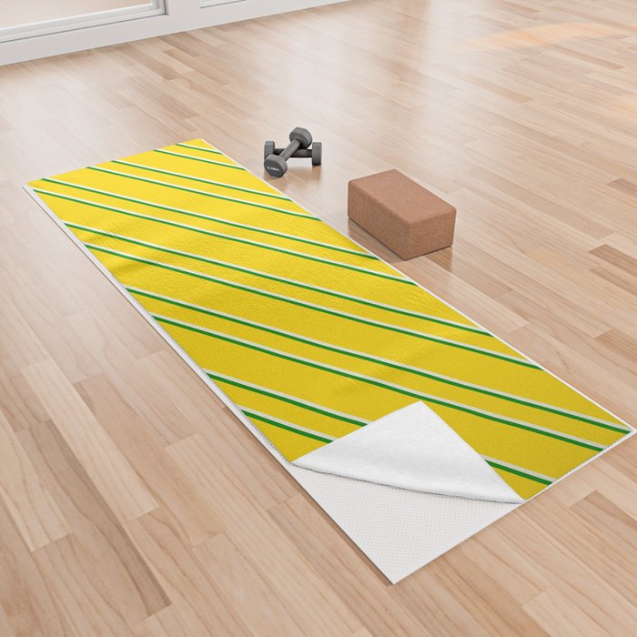 Yellow, Beige & Green Colored Lined/Striped Pattern Yoga Towel