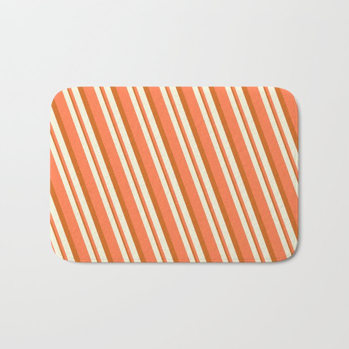 Beige, Coral & Chocolate Colored Stripes Pattern Bath Mat