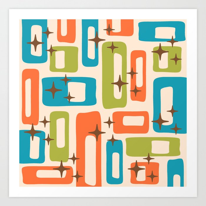 Retro Mid Century Modern Abstract Pattern 921 Orange Chartreuse Turquoise Art Print By Tonymagner Society6