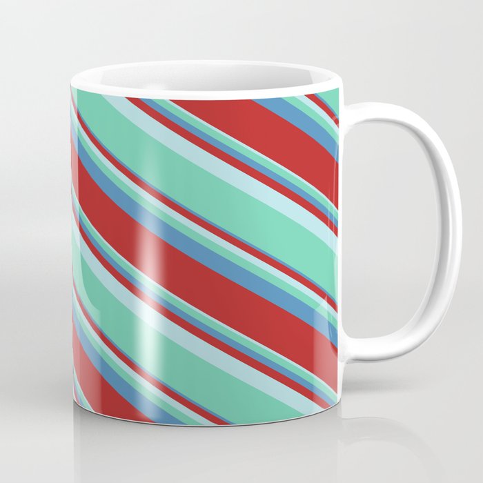 Powder Blue, Aquamarine, Blue, and Red Colored Lined/Striped Pattern Coffee Mug