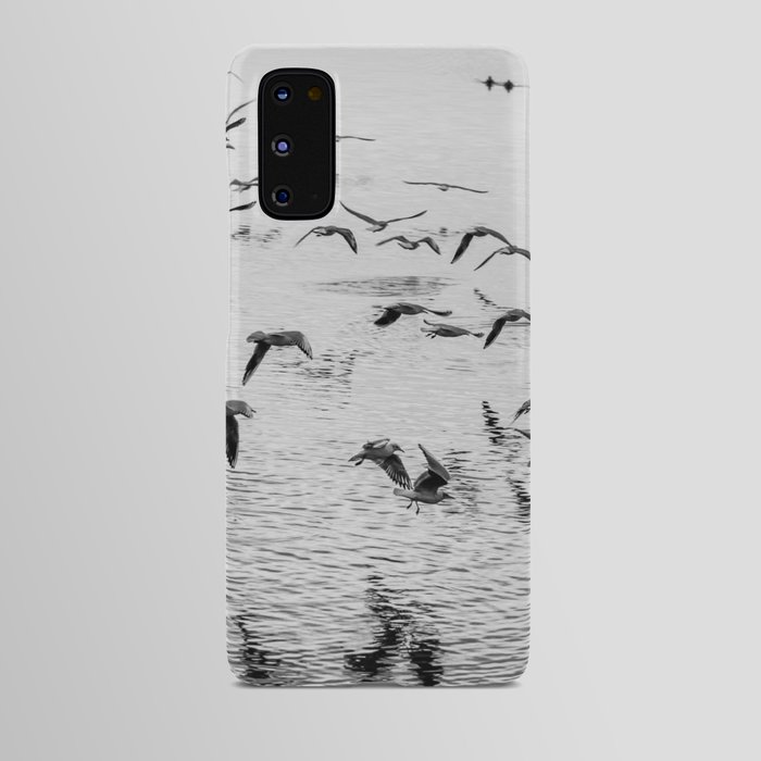 Seagulls in motion, black and white fine art image Android Case