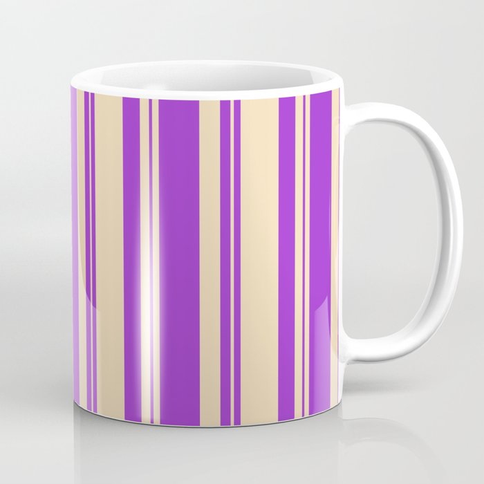 Dark Orchid and Tan Colored Pattern of Stripes Coffee Mug