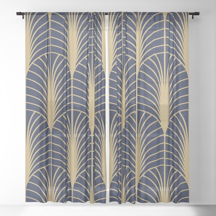 Arches in Navy and Gold Sheer Curtain