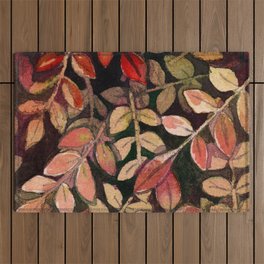 Plum and Green Leaves Outdoor Rug