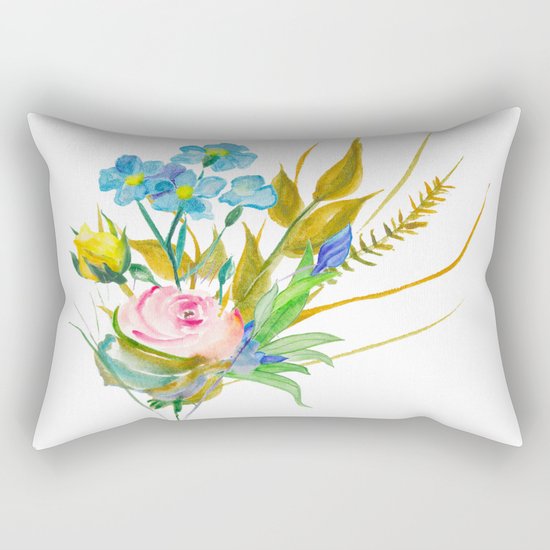 Beautiful Watercolor of Bouquet of Flowers Rectangular Pillow