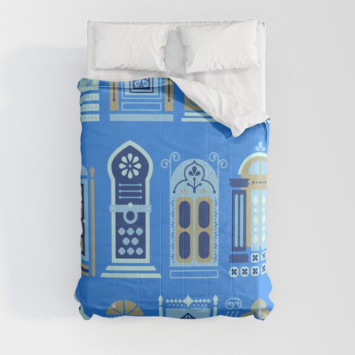 Moroccan Doors – Cornflower Blue Palette Comforter