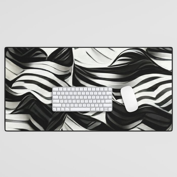 Black & White Stripes Desk Mat