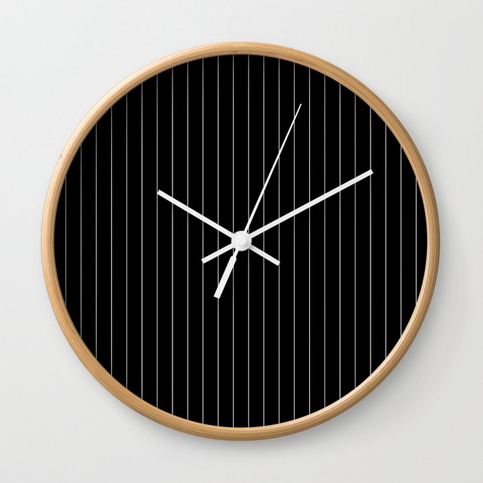 Black And White Pinstripes Lines Stripes Minimalist Stripe Line Drawing Wall Clock