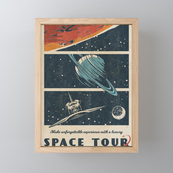 Space Tour - Vintage space poster #1 Framed Mini Art Print