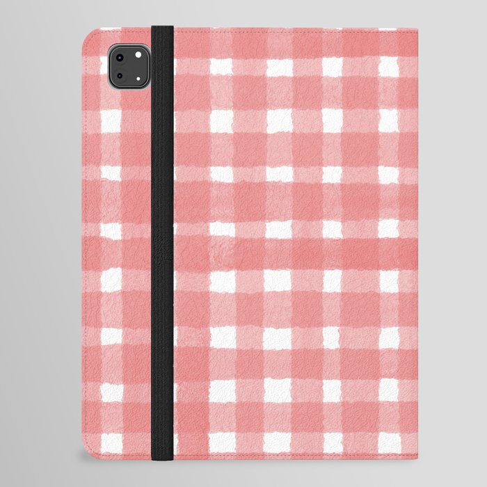 Pink Watercolour Farmhouse Style Gingham Check iPad Folio Case