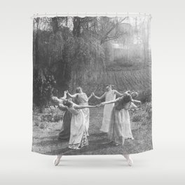 Circle Of Witches Vintage Women Dancing Black And White Shower Curtain