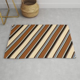 [ Thumbnail: Brown, Light Slate Gray, Tan, and Black Colored Lined/Striped Pattern Rug ]