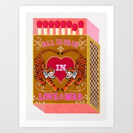 All is Fair in Love and War Vintage Matchbox Mustard & Pink Palette with Tiger Art Print